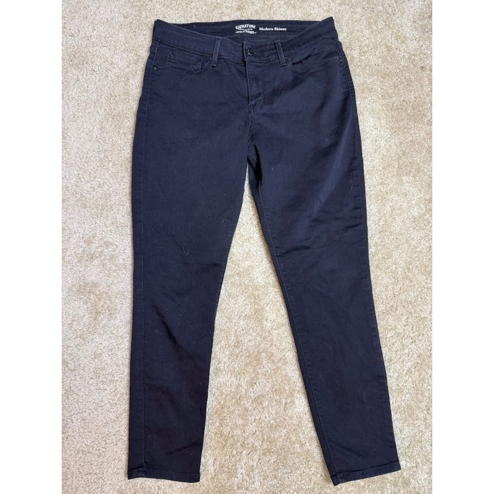 Signature Levi Strauss Modern Skinny Jeans Womens 12S Black Stretch Denim 30x27‎